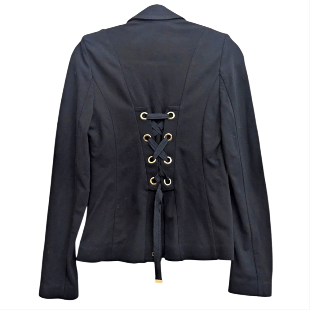 Body by Victoria Knit Blazer Black Size 4 Lace Up Back Golf Button Detail Career